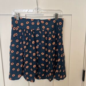 Kiup Skirt Blue Artsy Orange Circle Pattern buttons pockets Size Medium NWT